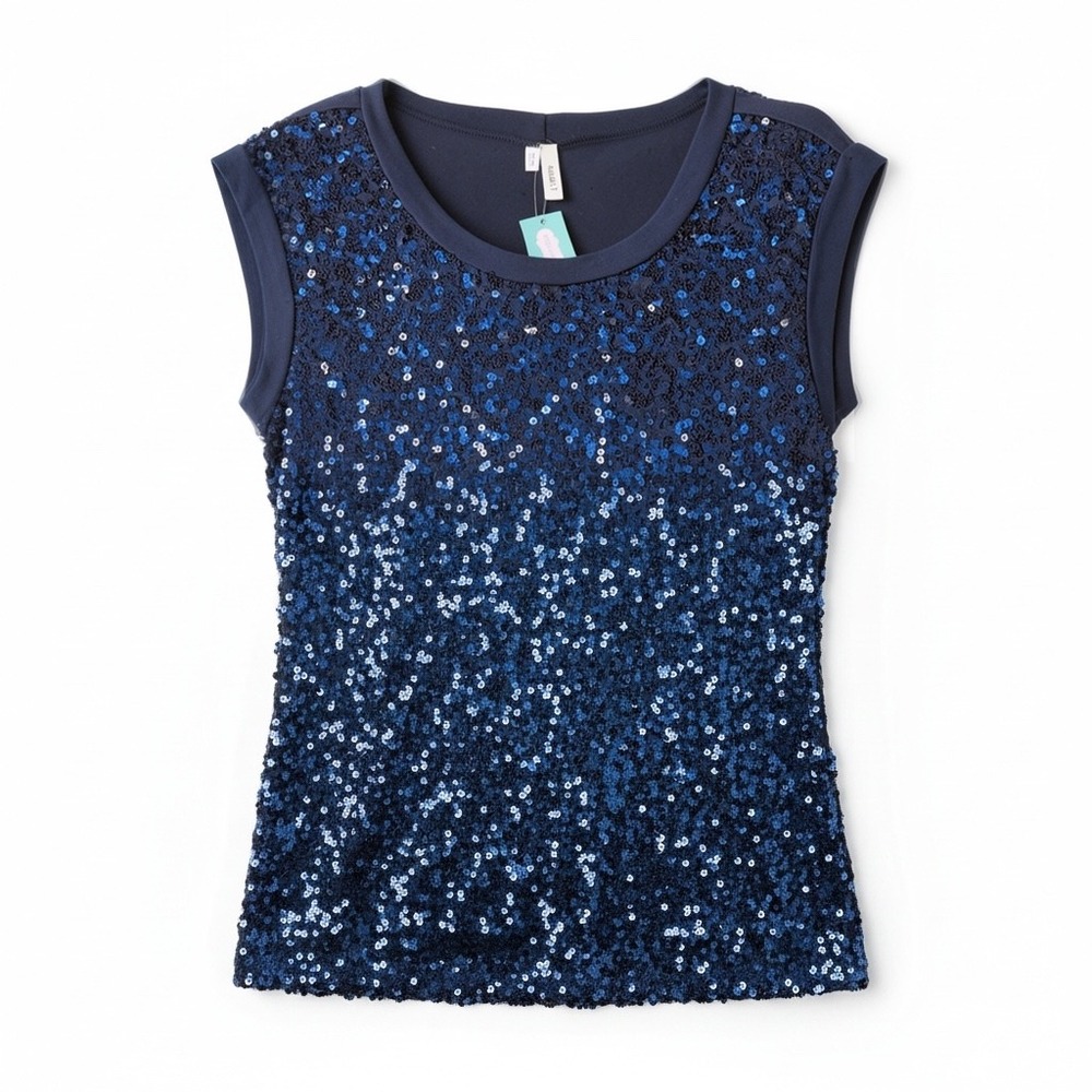 Studio Y Sequin Glam Tank Top Navy Blue Sparkle Disco Mermaidcore